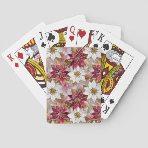 Jeu De Cartes Or Blanc Bourgogne Rose Poinsettias de Noël