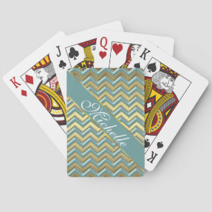 Jeu De Cartes Or et Turquoise Motif Chevron