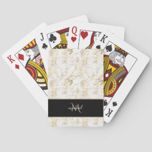 Jeu De Cartes Or & Marbre blanc avec Monogramme noir Luxe