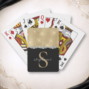 Jeu De Cartes Or Monogramme Noir Diamants Luxe Élégant Personnal
