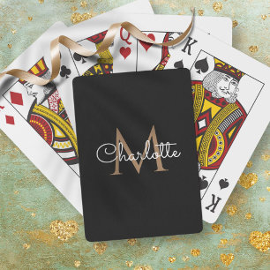 Jeu De Cartes Or Monogramme Noir Élégant Écriture Féminine