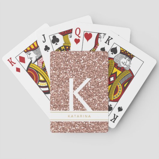 Jeu De Cartes Or Rose Gold Moderne Monogramme Initial Rose Paill (dos)