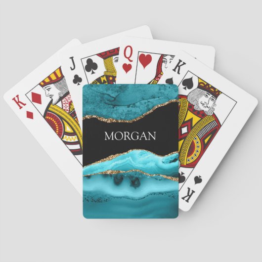 Jeu De Cartes Or & Turquoise Agate, Parties scintillant, Nom bla (dos)