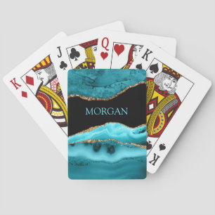 Jeu De Cartes Or & Turquoise Agate, Parties scintillant, Nom Tur