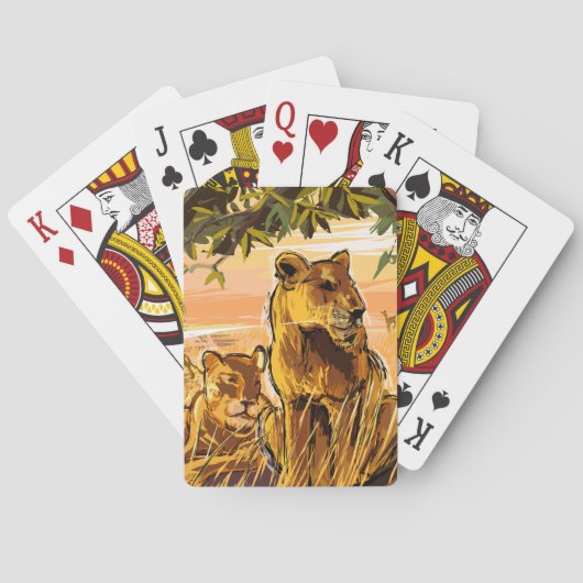 Jeu De Cartes Orange Brown Wildlife Safari Lioness Drawing  (dos)