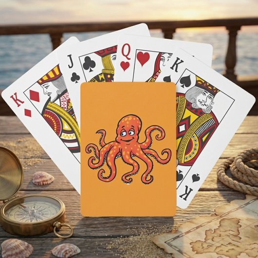 Jeu De Cartes Orange Octopus Cartoon Ocean Sea Creature