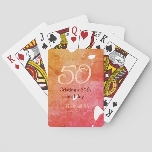 Jeu De Cartes Orange rouge 50 anniversaire ajouter nom date p (dos)
