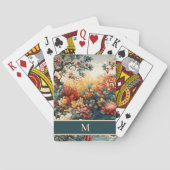 Jeu De Cartes Orange Turquoise Fleurs Feuilles Monogramme initia (dos)