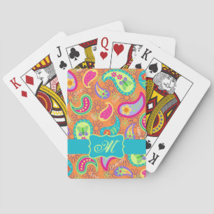 Jeu De Cartes Orange Turquoise Moderne Paisley Motif Monogramme