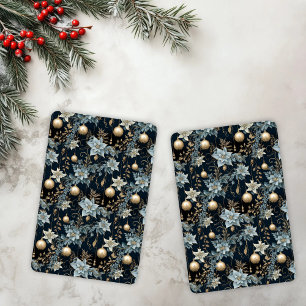 Jeu De Cartes Ornements de Noël bleu et or Poinsettias