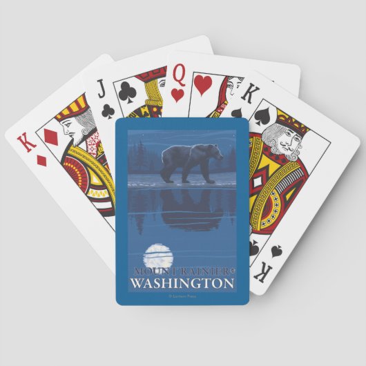 Jeu De Cartes Ours dans le clair de lune - le mont Rainier, (dos)