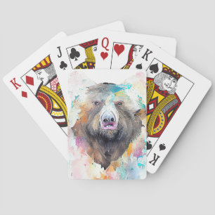 Jeu De Cartes Ours Grizzly Wild Animal Nature Aquarelle Art