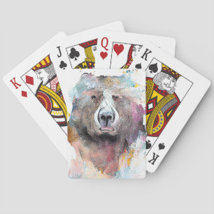 Jeu De Cartes Ours Grizzly Wild Animal Nature Aquarelle Art