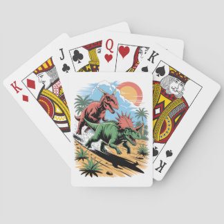 Jeu De Cartes Pachyrhinosaurus racing past a Carnotaurus