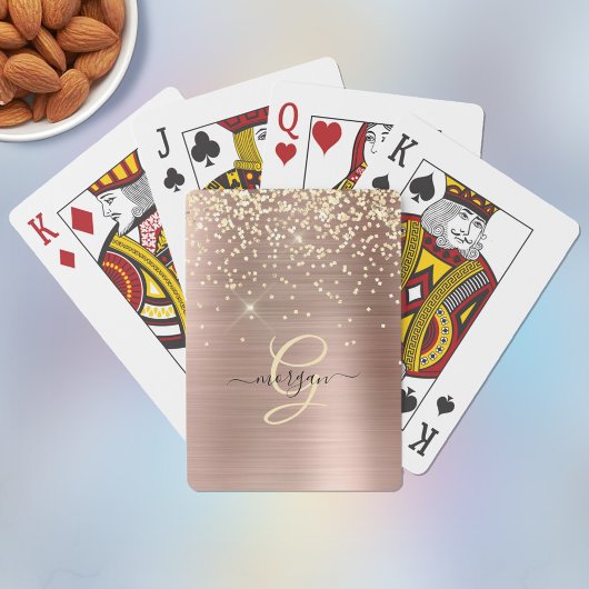 Jeu De Cartes Paillettes dorées, monogramme doré, nom en script