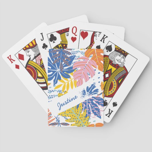Jeu De Cartes Palme tropicale moderne rose bleu jaune (dos)