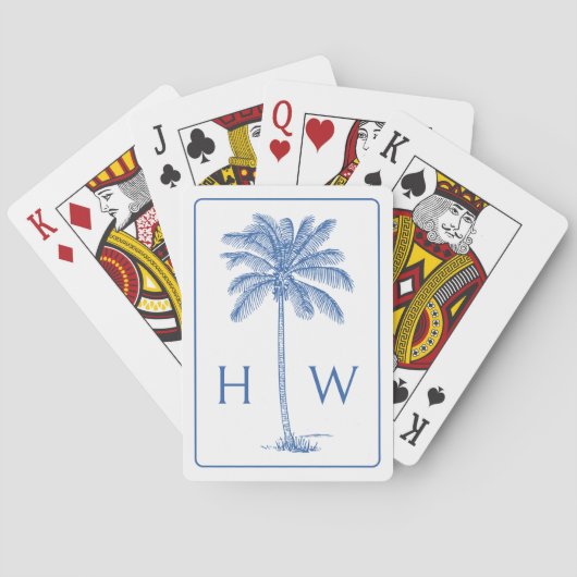 Jeu De Cartes Palmier bleu et blanc Monogramme de palmier (dos)
