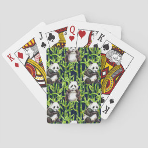 Jeu De Cartes Panda avec Motif d'aquarelle en bambou
