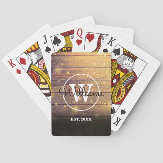 Jeu De Cartes Panneaux de bois Monogramme Style rustique Script (dos)