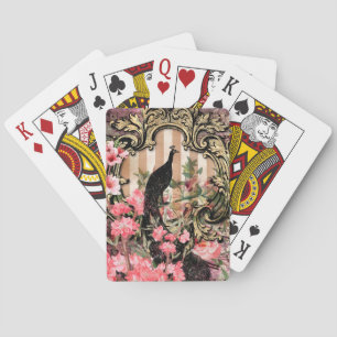 Jeu De Cartes Paon et fleurs illustrés antiques grunge