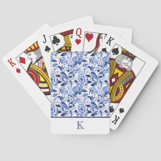 Jeu De Cartes Papier bleu à motif d'oiseau à monogramme en chino (dos)