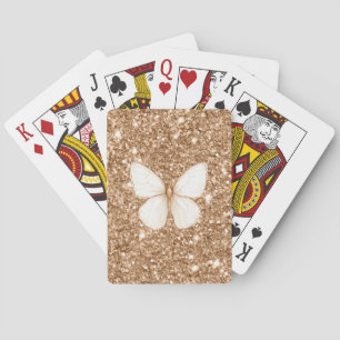 Jeu De Cartes Papillon Blanc Pailleté Faux Or  