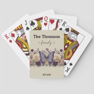 Jeu De Cartes Papillon Bleu Vintage avec Fleurs pour Famille
