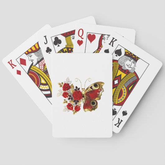 Jeu De Cartes Papillon de fleurs rouges aux roses rouges (dos)