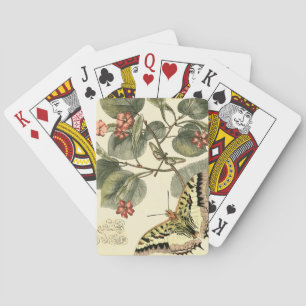 Jeu De Cartes Papillon et libellule à fleurs rouges