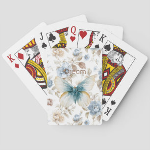 Jeu De Cartes Papillon Fleurs Marron Crème Bleu Tan