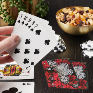 Jeu De Cartes Papillon noir et blanc en rouge Flower Bush
