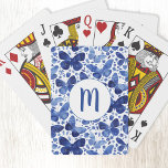 Jeu De Cartes Papillons Aquarelle Bleu Monogramme<br><div class="desc">Motif de peinture à papillon Indigo bleu et blanc à l'aquarelle avec une initiale monogramme moderne. Art original de Nic Squirrell. Modifiez le monogramme pour personnaliser.</div>