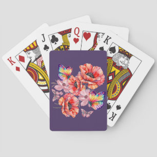 Jeu De Cartes Papillons et fleurs de pavot