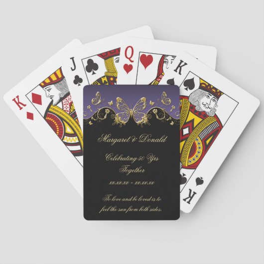 Jeu De Cartes Papillons pourpres Black Gold 50e Mariage (dos)