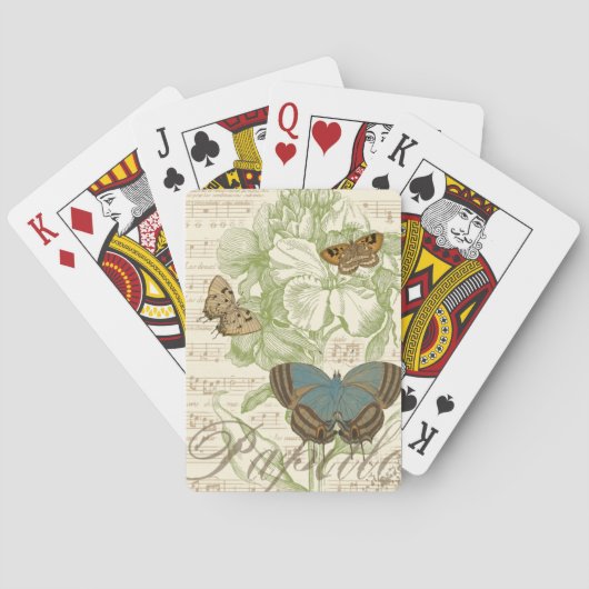 Jeu De Cartes Papillons sur Partition avec Design Floral (dos)