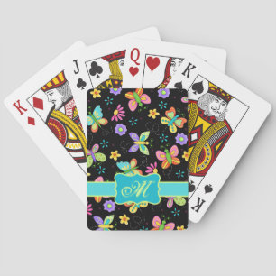 Jeu De Cartes Papillons Whimsy modernes sur Monogramme noir