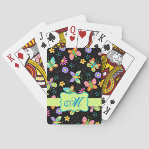 Jeu De Cartes Papillons Whimsy modernes sur Monogramme noir