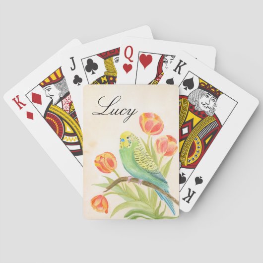 Jeu De Cartes Parakeet with Tulips Personalize (dos)