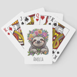 Jeu De Cartes Paresseux floral mignon personnalisé avec couronne