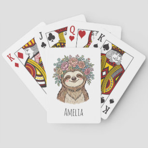 Jeu De Cartes Paresseux Floral Mignon Personnalisé avec Couronne