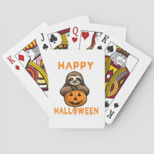 Jeu De Cartes Paresseux mignon drôle tenant une citrouille