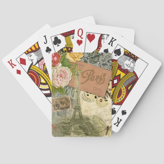Jeu De Cartes Paris France Art Antique Collage Eiffel Français (dos)