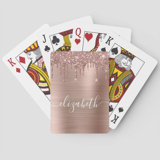 Jeu De Cartes Parties scintillant de Rose or Monogramme Lecture (dos)