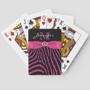 Jeu De Cartes Parties scintillant de ruban rose noire FAUX Zebra