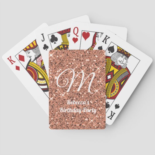 Jeu De Cartes Parties scintillant d'or rose Monogramme fête d'an (dos)