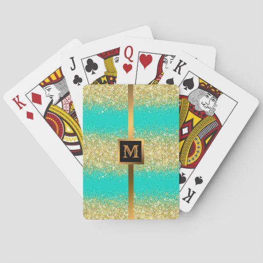 Jeu De Cartes Parties scintillant d'or Turquoise de luxe (dos)