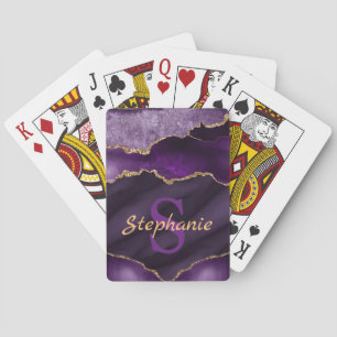 Jeu De Cartes Parties scintillant en marbre violet et or Faux Mo