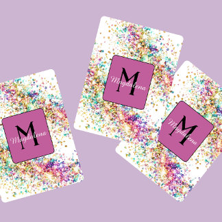 Jeu De Cartes Parties scintillant Rainbow Nom Monogram Girly Ros