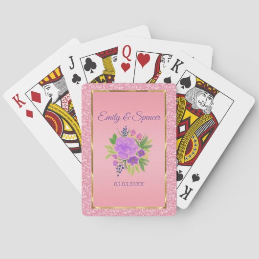 Jeu De Cartes Parties scintillant Rose Et Fleurs Aquarelles (dos)