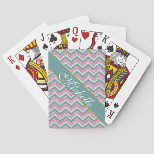 Jeu De Cartes Parties scintillant rose Motif ZigZag
